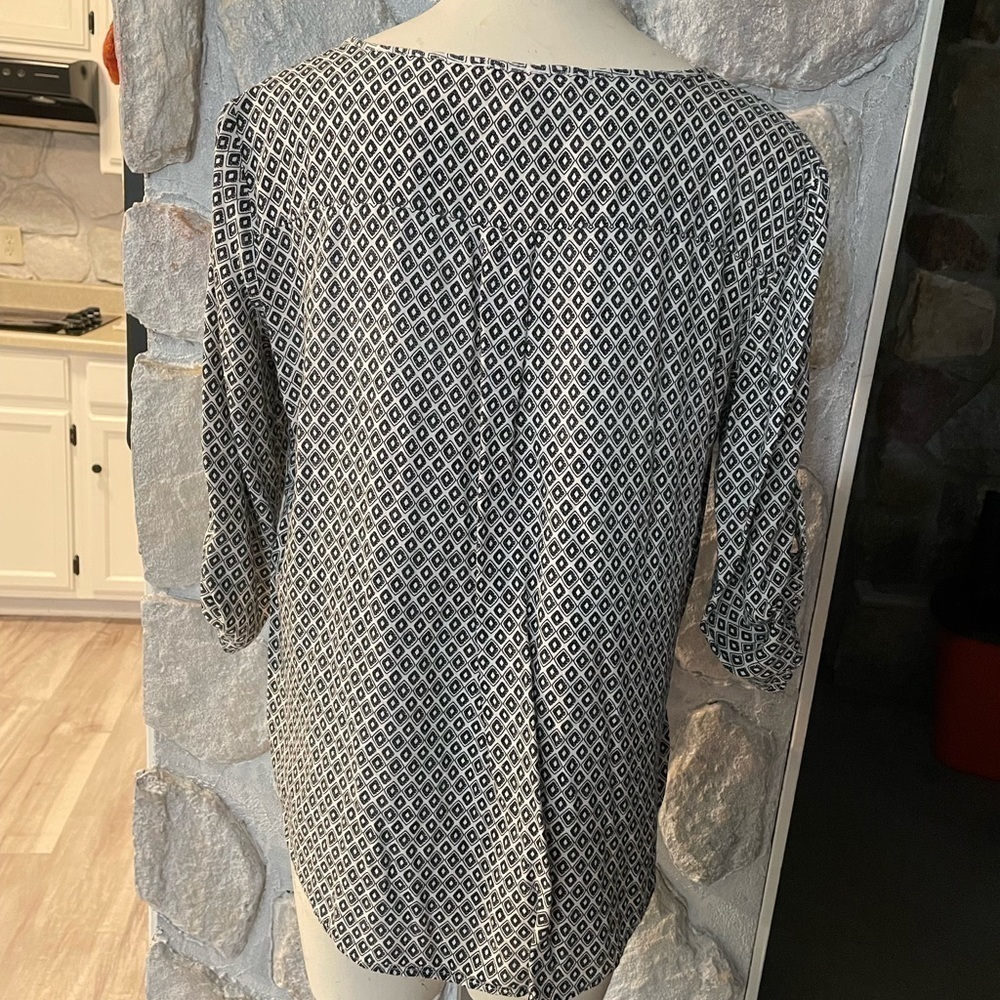 Pink Republic White & Black Geometric Scoop Neck Quarter Length Sleeve Blouse XL - Picture 5 of 14
